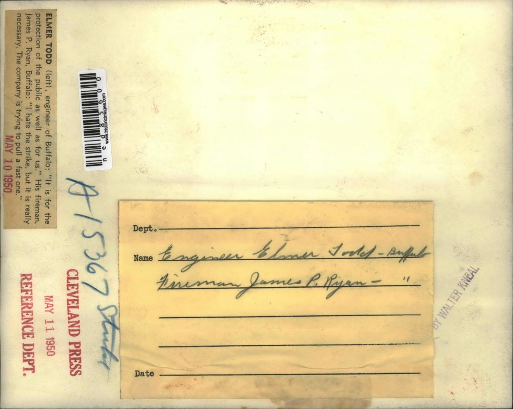 1950 Press Photo Elmer Todd, Buffalo Engineer and James Ryan, fireman