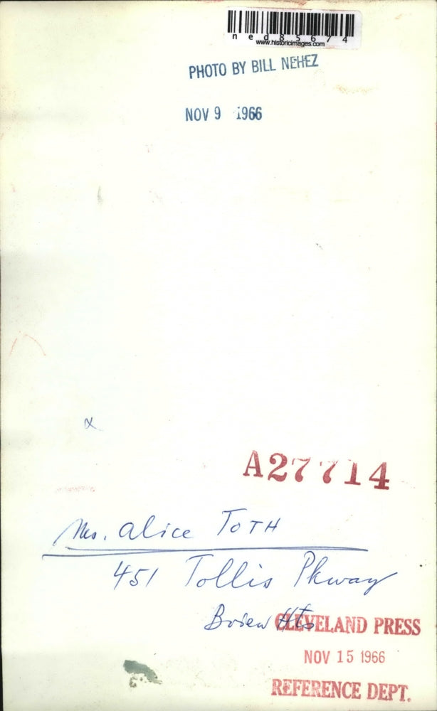 1966 Press Photo Portrait of Alice Toth