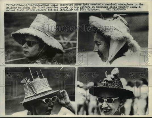 1958 Press Photo Tulsa Okla Fashion hats on spectators at golf tourney