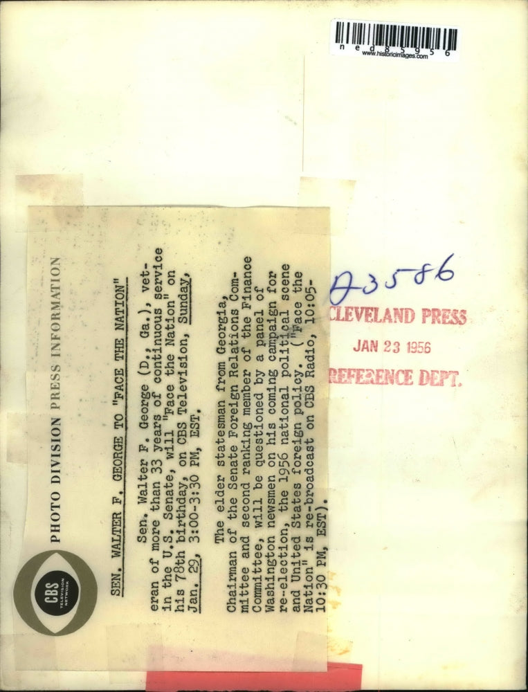1956 Press Photo Senator Walter f. George on Face the Nation