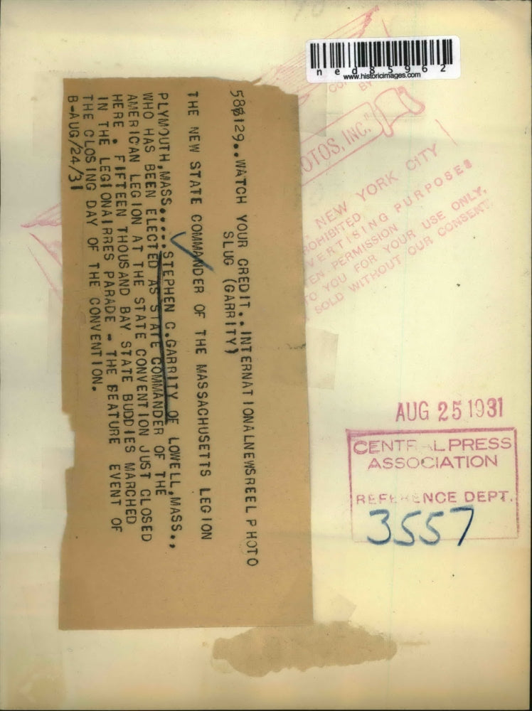 1931 Press Photo Stephen C. Garrity Elected State Commander American Legion