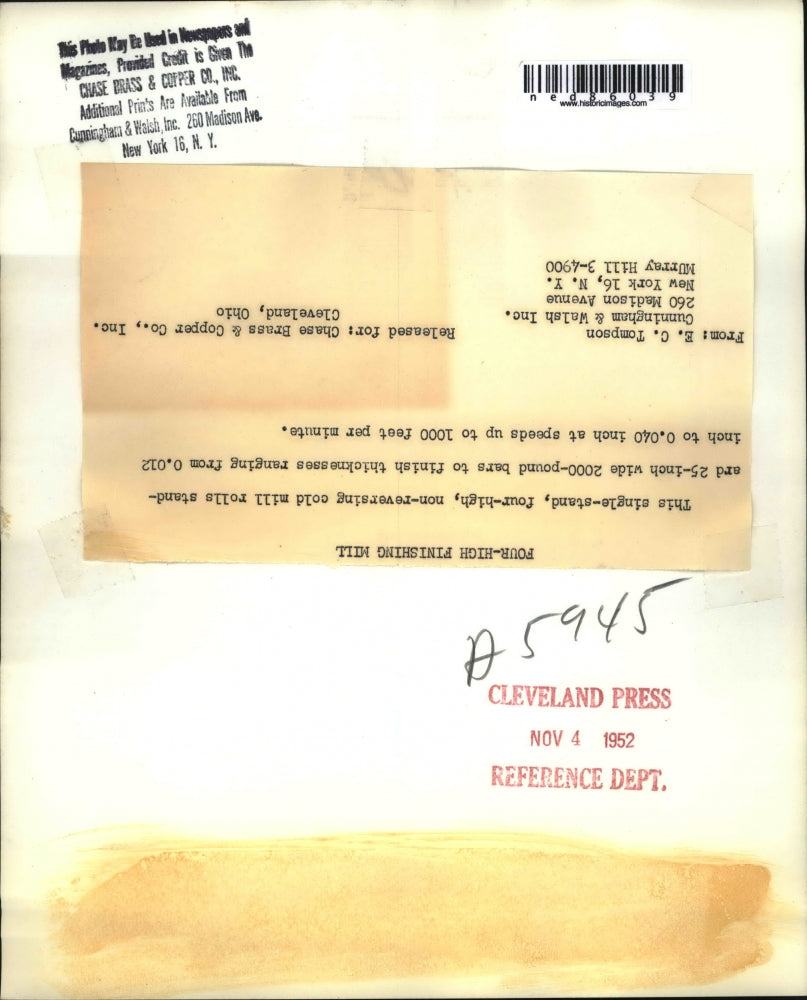 1952 Press Photo single stand four high no reversing cold rolls standard 25 inch