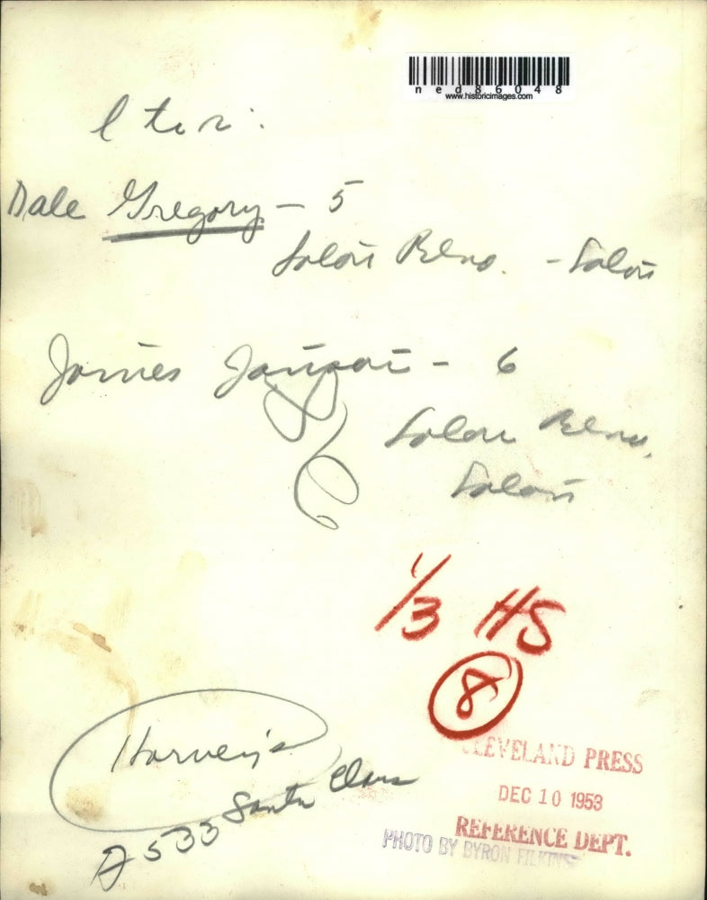 1953 Press Photo Dale Gregory and James J- visit Santa Clause