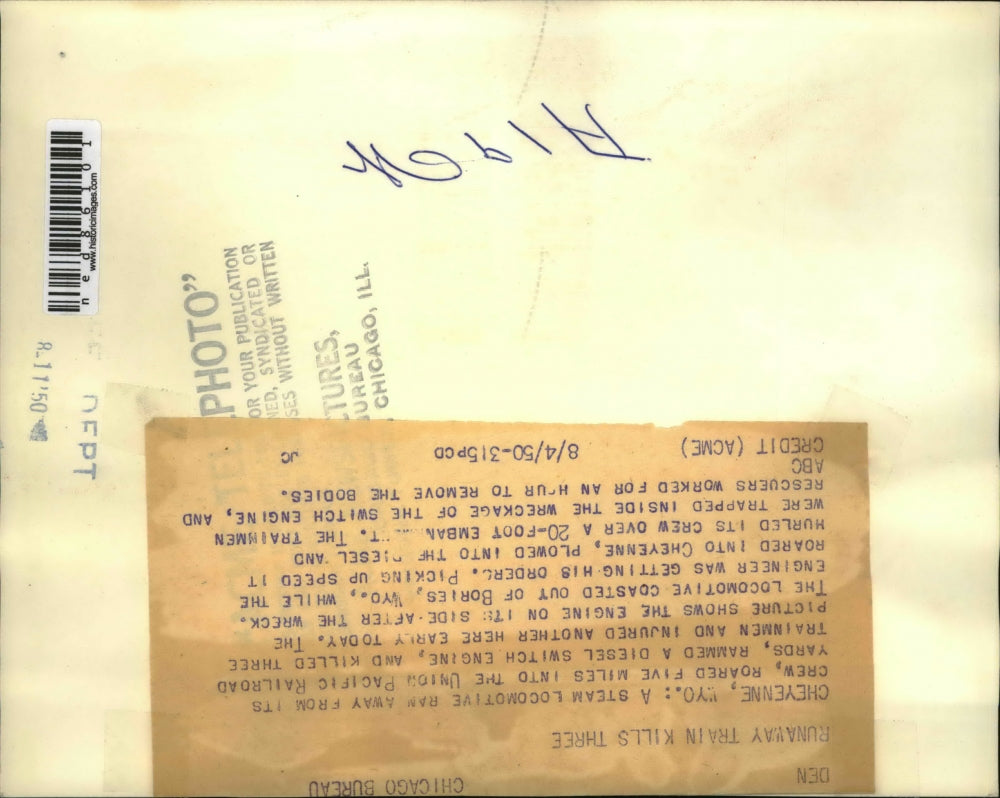 1950 Press Photo Runaway Train Kills Three