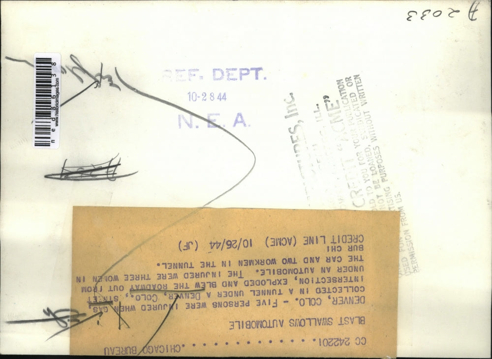 1944 Press Photo Street Exploded in Denver From Gas Injuring Three in Tunnel