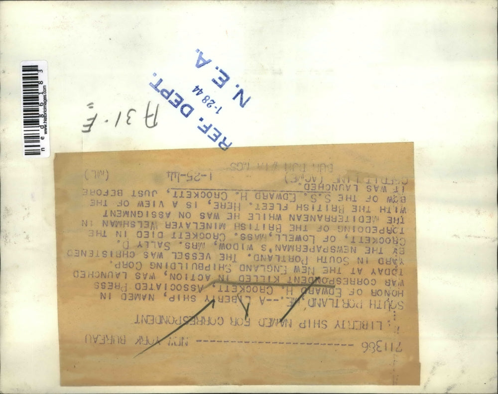 1944 Press Photo South Portland Me Edward H Crockett launched at shipyards