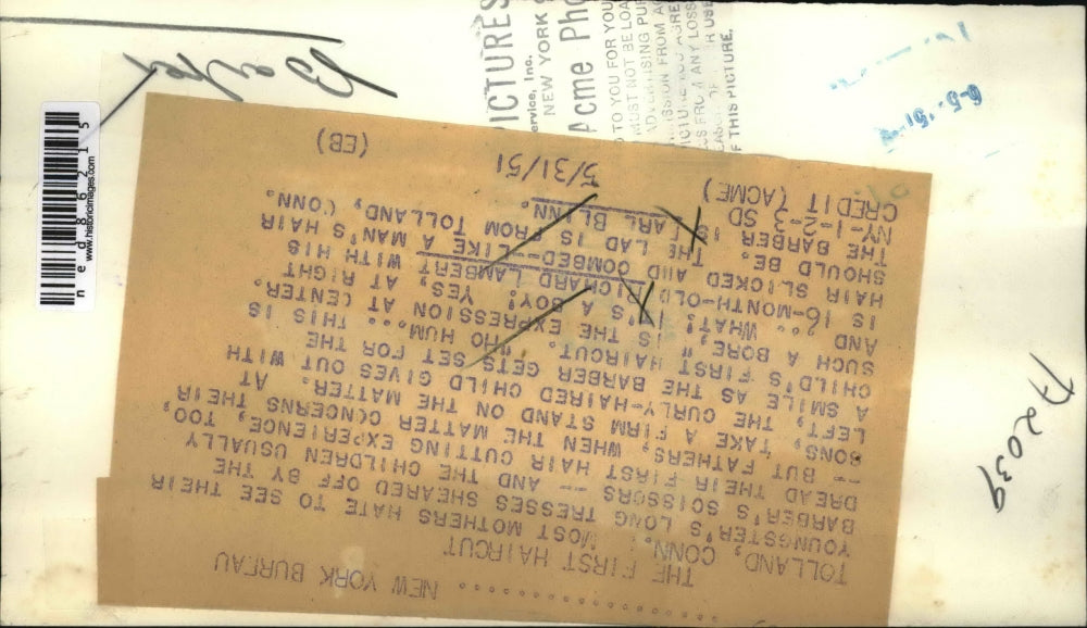 1951 Press Photo Child's First Haircut