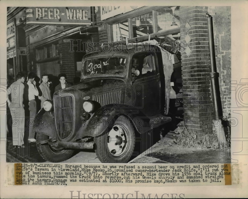 1949 Press Photo Mike Mesko Drives Angrily into Bar