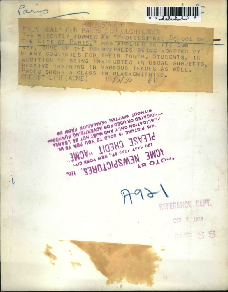 1936 Press Photo Professional School of the City of Paris Blacksmith Class