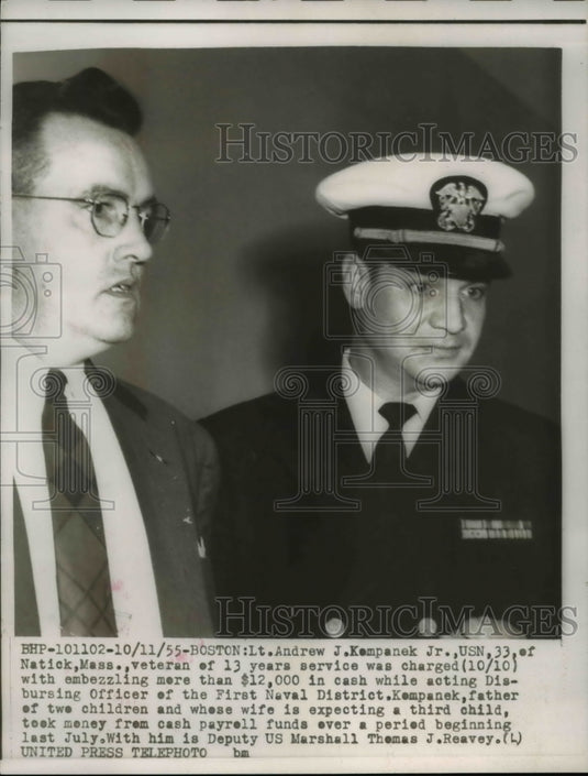 1955 Press Photo Lt. Andrew J.Kompanek Jr and US Marshall Thomas Reavey