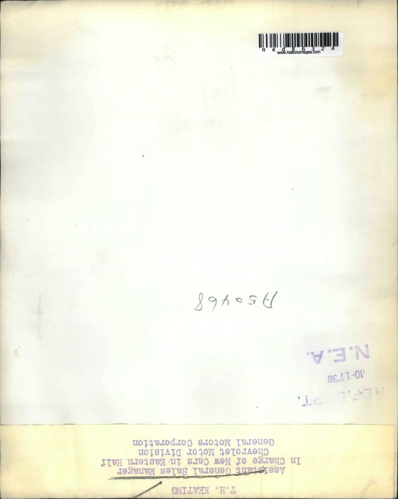 1938 Press Photo TH Keating Assistant General Sales Manager