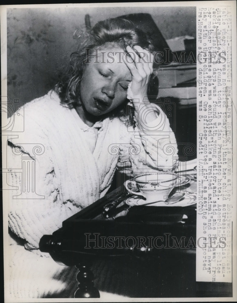 1948 Press Photo of Mrs. Clara Horner mother of Jaqueline Horner who was