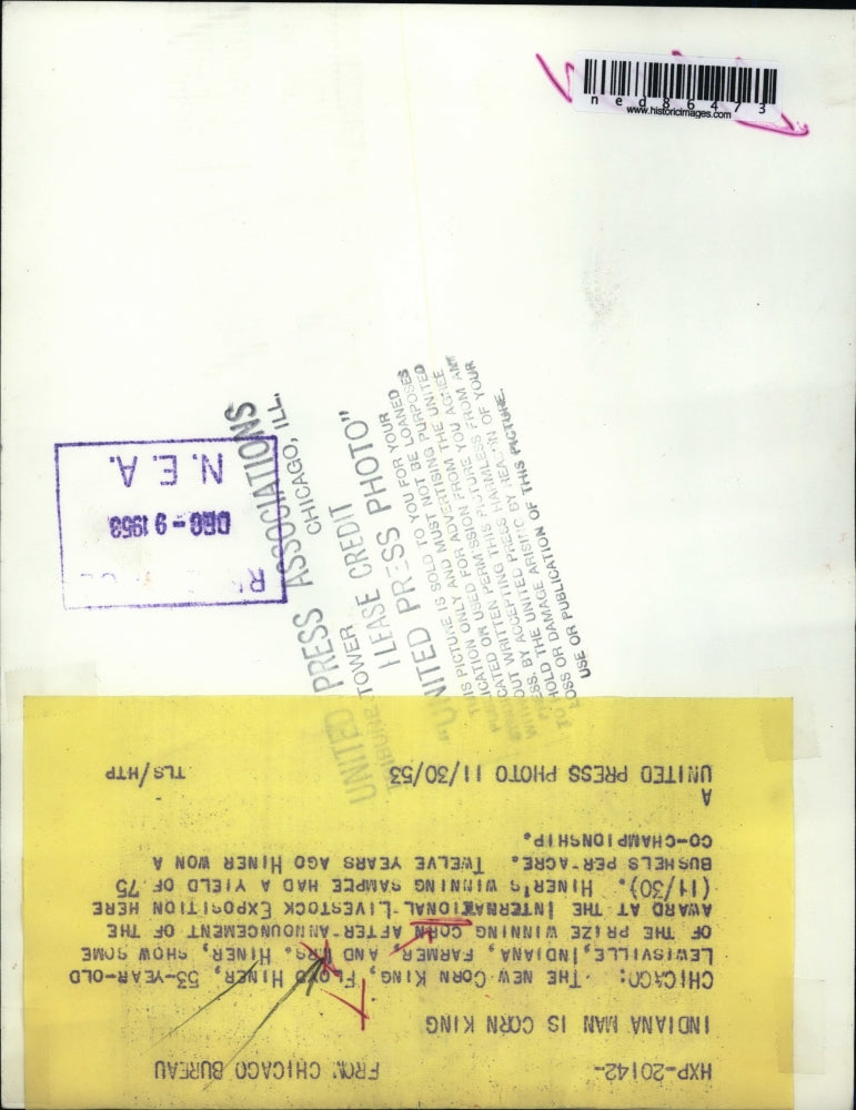 1953 Press Photo The New Corn King, Floyd Hiner with his wife