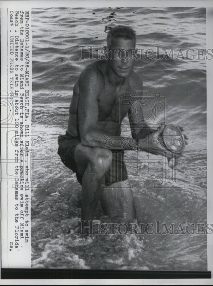 1956 Press Photo of Bill Klein who will attempt to swim from Florida to the- Historic Images