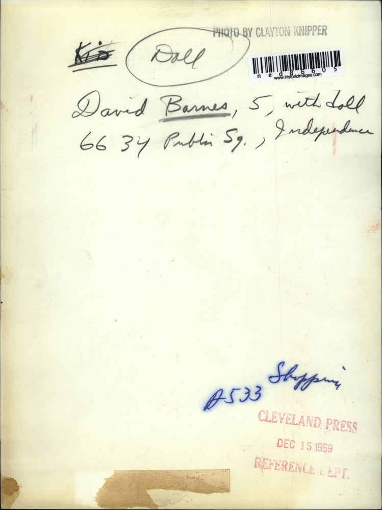 1959 Press Photo of David Barnes 5, with a doll.