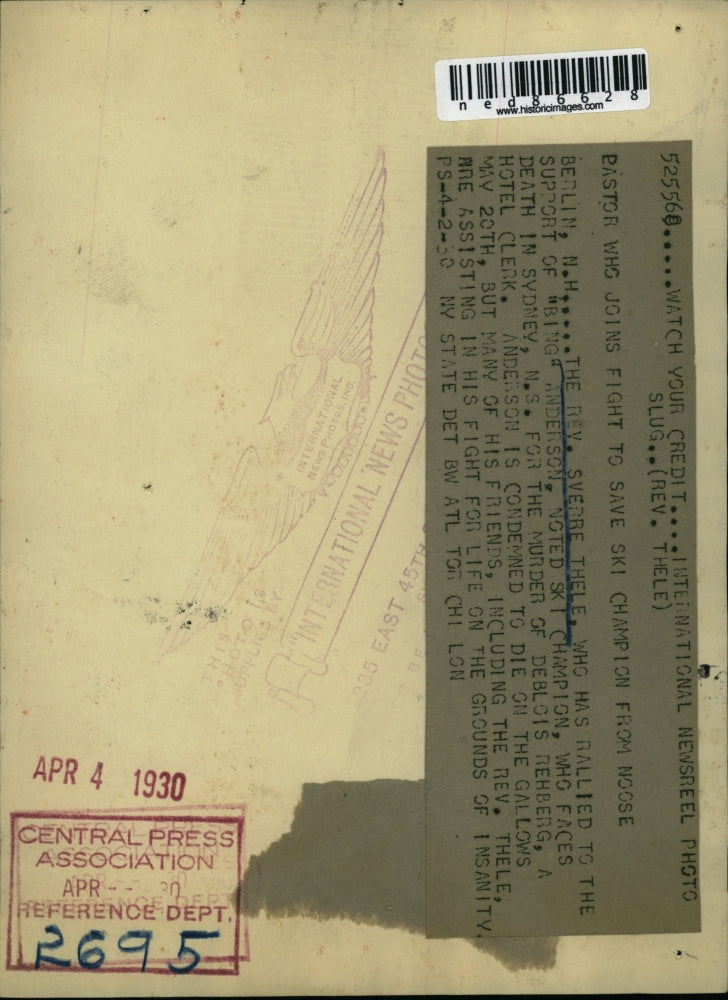 1930 Press Photo of reverend Sveerre Thele.