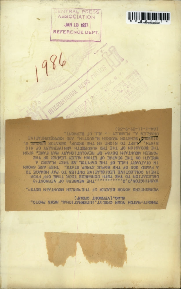 1937 Press Photo of Senators Ernest Gibson, Warren Austin and Representative