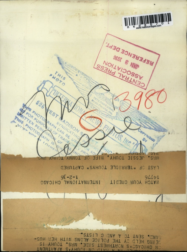 1936 Press Photo Jessie Touhy Wife of Tommy Touhy