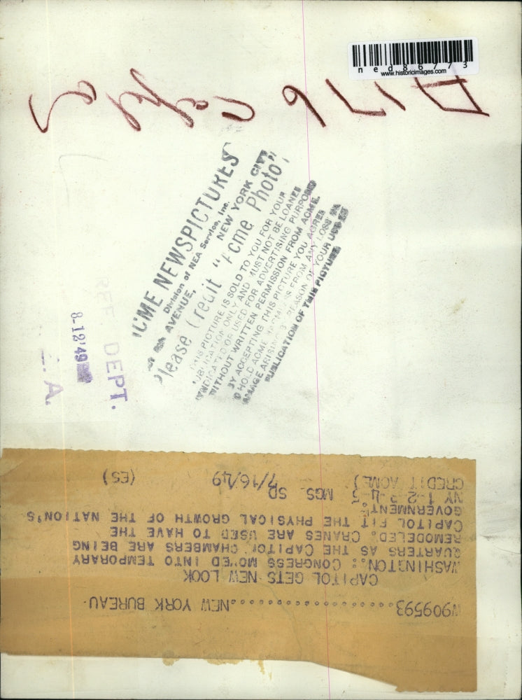 1949 Press Photo of construction on the Capitol Building