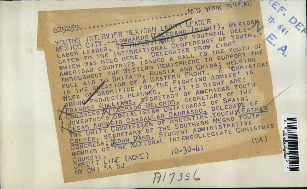 1941 Press Photo Lombardo Toledo,Mexican Labor Leader