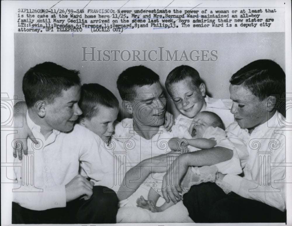 1959 Press Photo Ward Family Greeting Newest Addition to Family Mary Cecilia