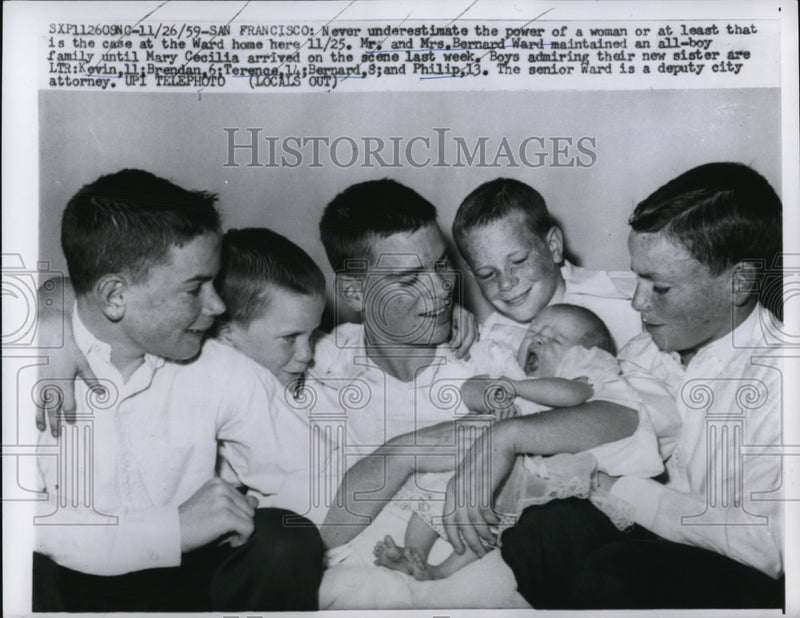 Load image into Gallery viewer, 1959 Press Photo Ward Family Greeting Newest Addition to Family Mary Cecilia
