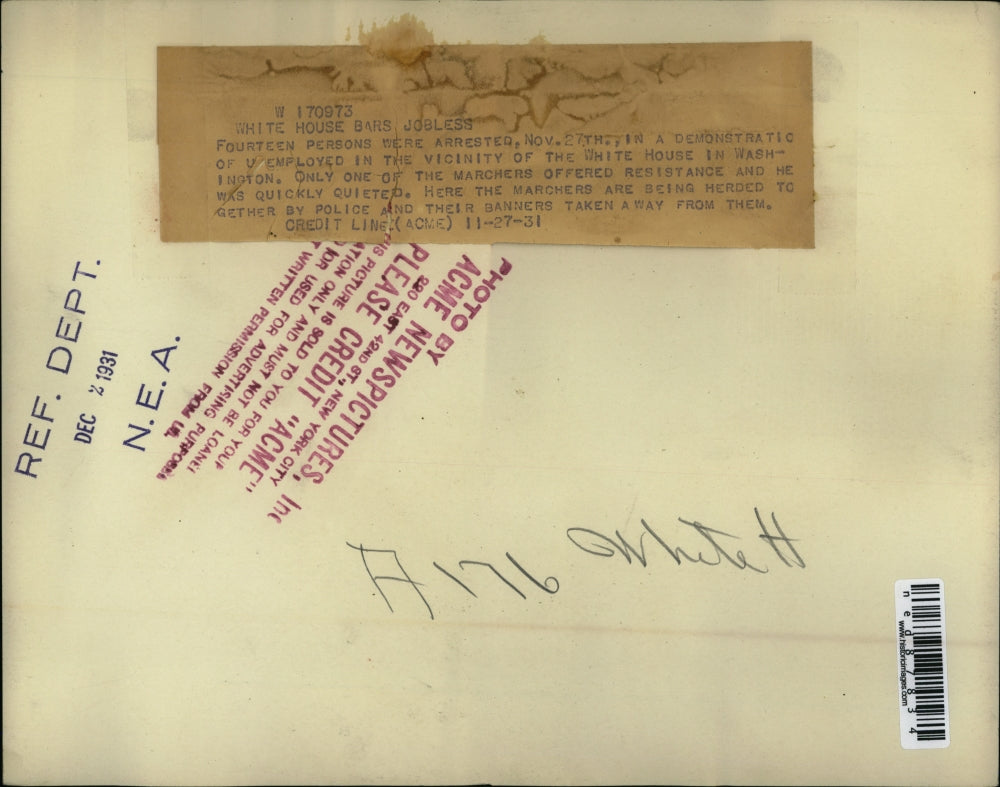 1931 Press Photo of unemployed being gathered by police. in front of the White