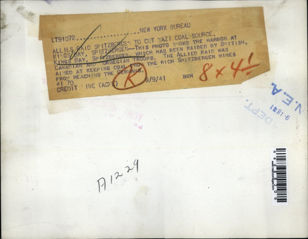 1941 Press Photo of the Harbor at Spitzbergen that was raided by the allies to