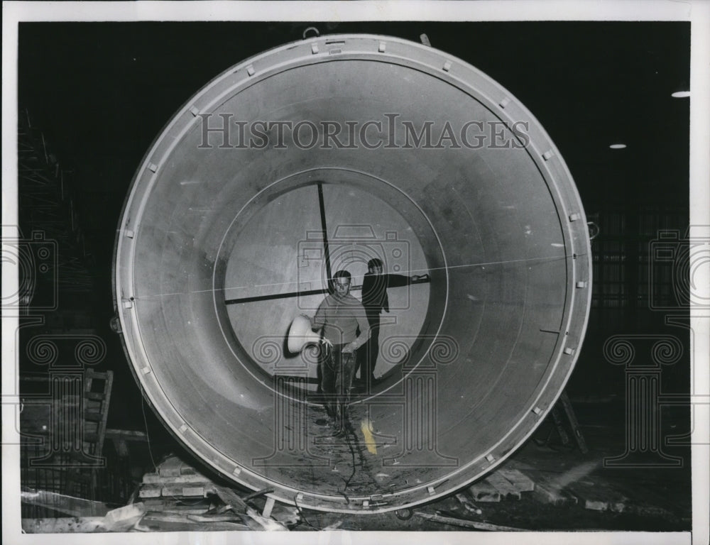 1957 Press Photo Steel Exterior Wall of Nuclear Reactor On Exhibit In Amsterdam- Historic Images