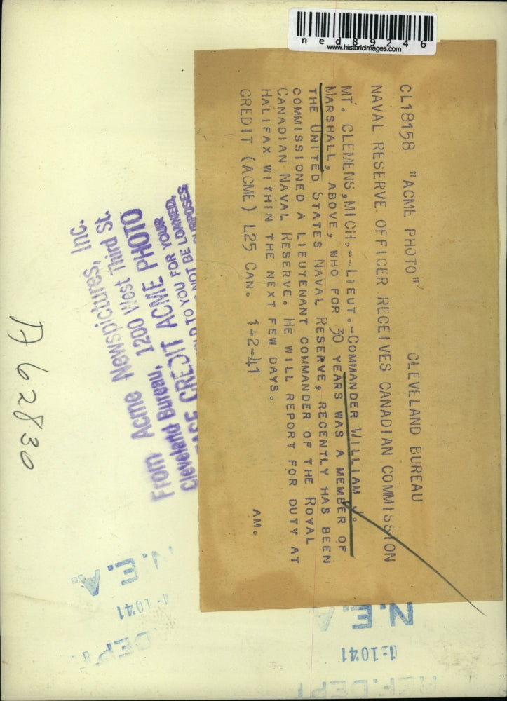 1941 Press Photo pf Lt. Commander William Marshall who received a commission