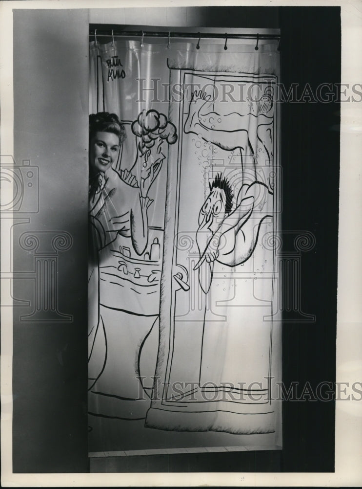 Load image into Gallery viewer, 1946 Press Photo of an advertisement for shower curtains.
