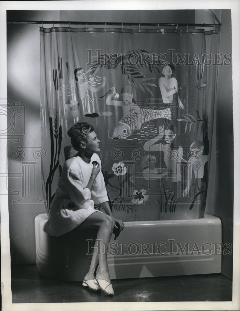 Load image into Gallery viewer, 1946 Press Photo of an advertisement for shower curtains
