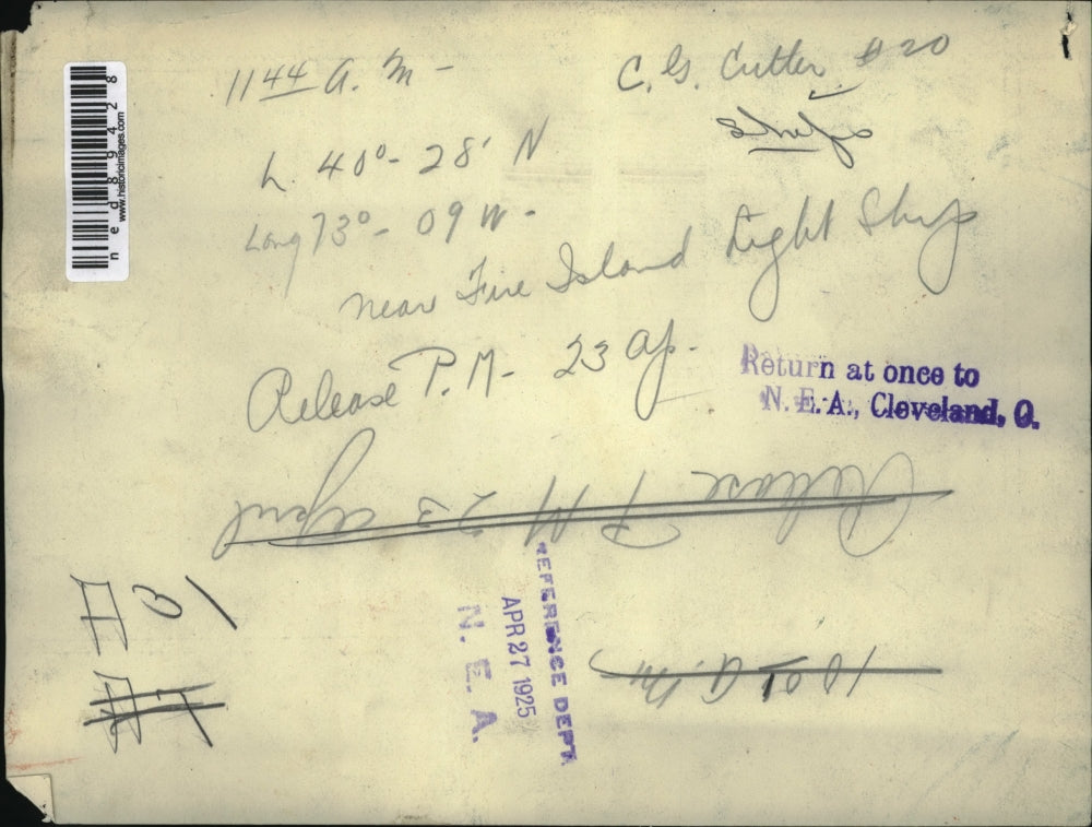 1925 Press Photo Near fire island light ship