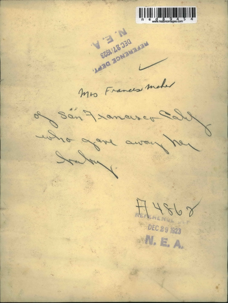 1923 Press Photo Mrs. Frances of San Francisco who Gave Away Her Baby