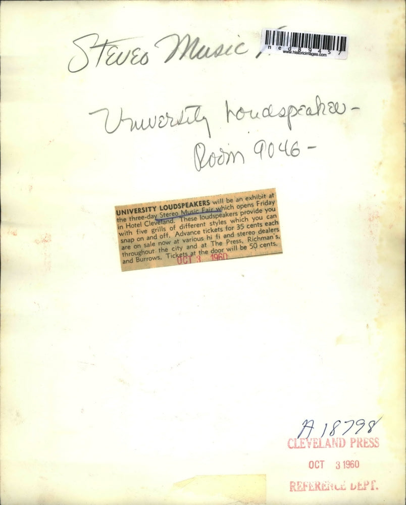 1960 Press Photo University Loudspeakees will be in exhibit at Stereo Music Fair