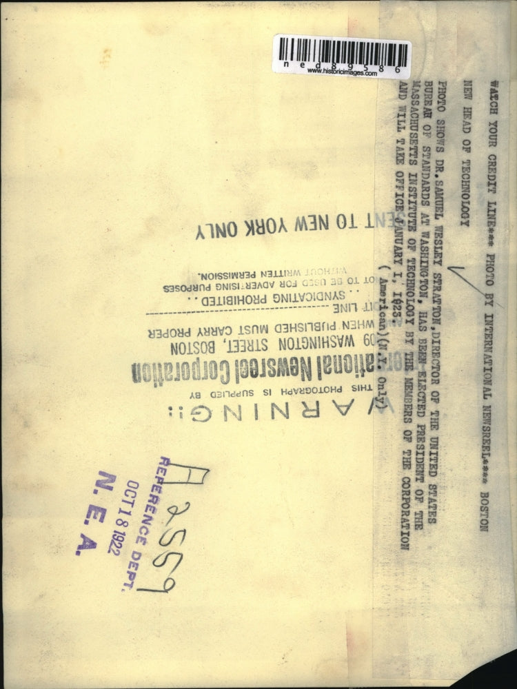 1922 Press Photo Dr. Samuel Wesley Stratton, Director of US Bureau of Standards