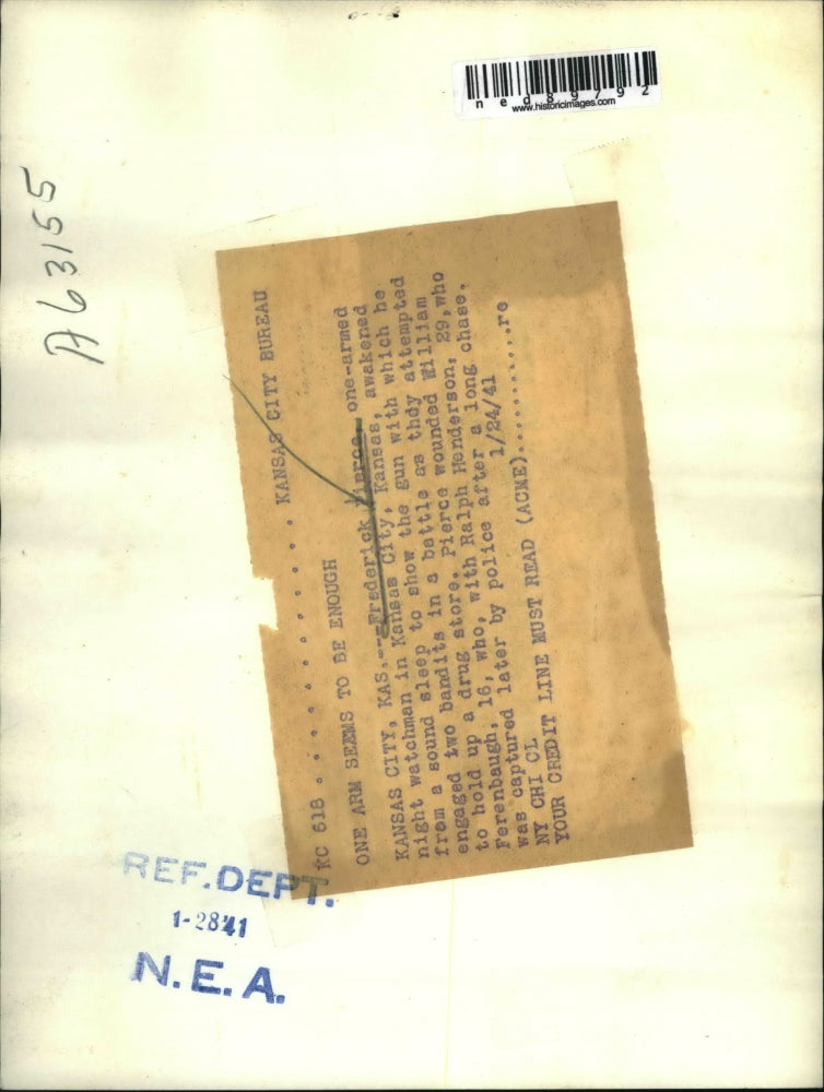 1941 Press Photo Frederick Pierce, encounters 2 bandits in a battle