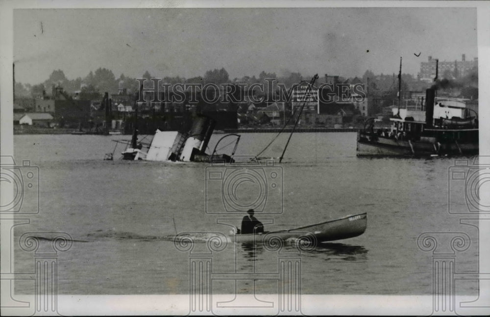 1937 Press Photo of a boat that sank and two drowned.
