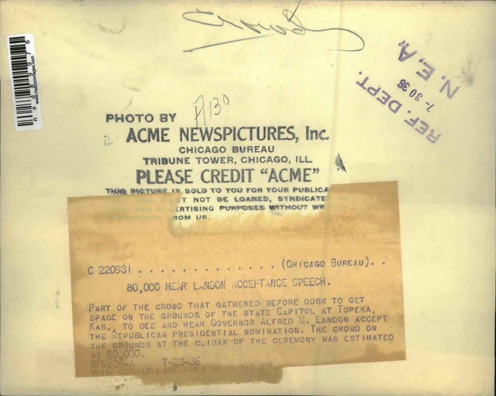 1936 Press Photo of 80,000 people gathered to hear Governor Alfred M. Landon