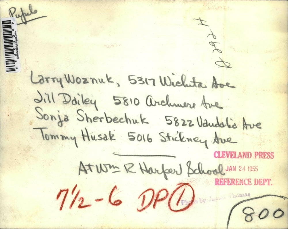 1955 Press Photo Students with their musical instrument at R.Harper School
