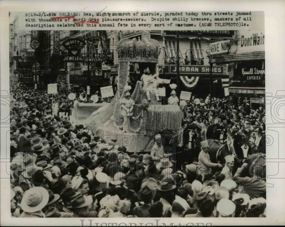 1949 Press Photo Mighty Monarc of Misrule pareded at Mardi Gras