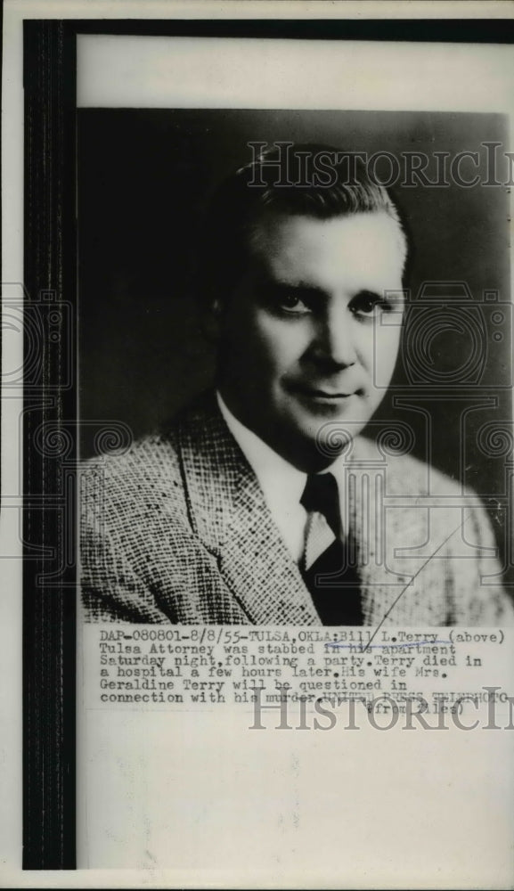 1955 Press Photo Bill Terry,Tulsa Attorney was stabbed in his apartment at Tulsa