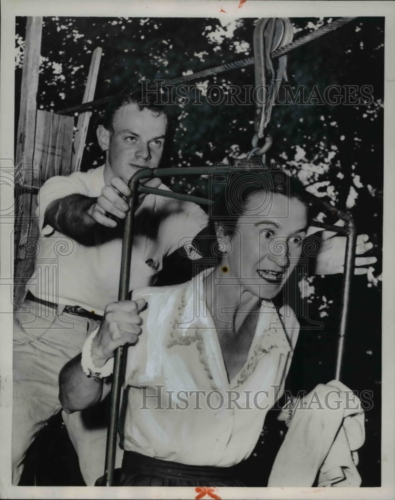 Load image into Gallery viewer, 1954 Press Photo Mrs.Hames Pryor on her Cable Troller Scooter
