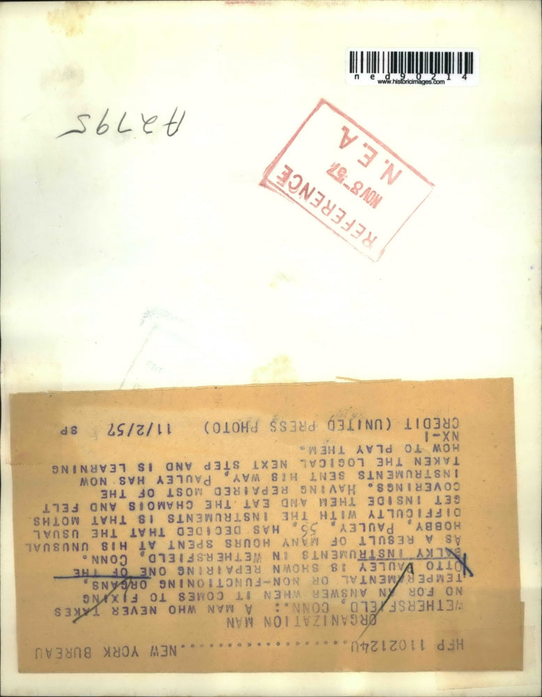 1957 Press Photo Otto Pauley "The Organ Man"