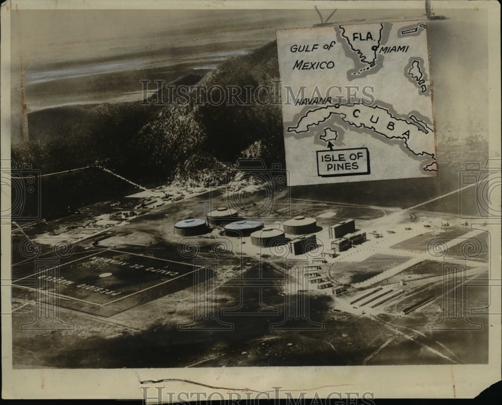 1930 Press Photo of an aerial view of a newly built prison on the Isle of Pines