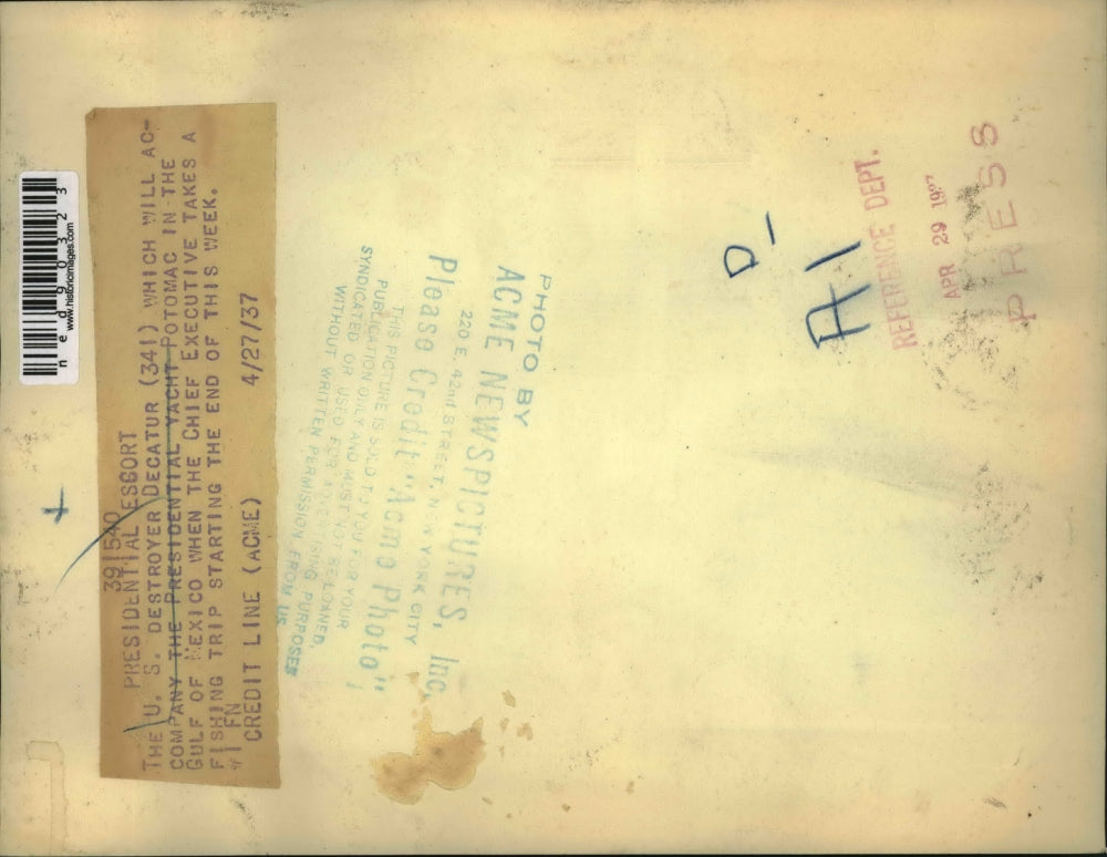 1937 Press Photo of the USS Decatur.