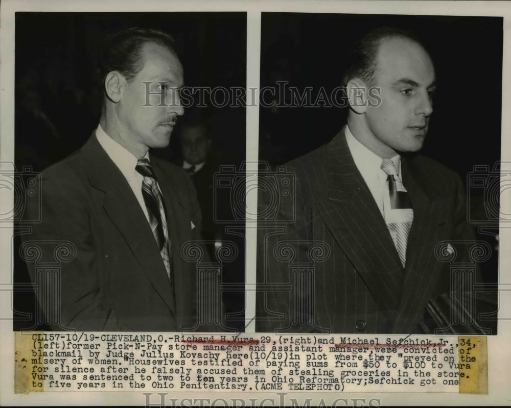 1948 Press Photo of Richard H. Vura (R) and Michael Sefchick after being