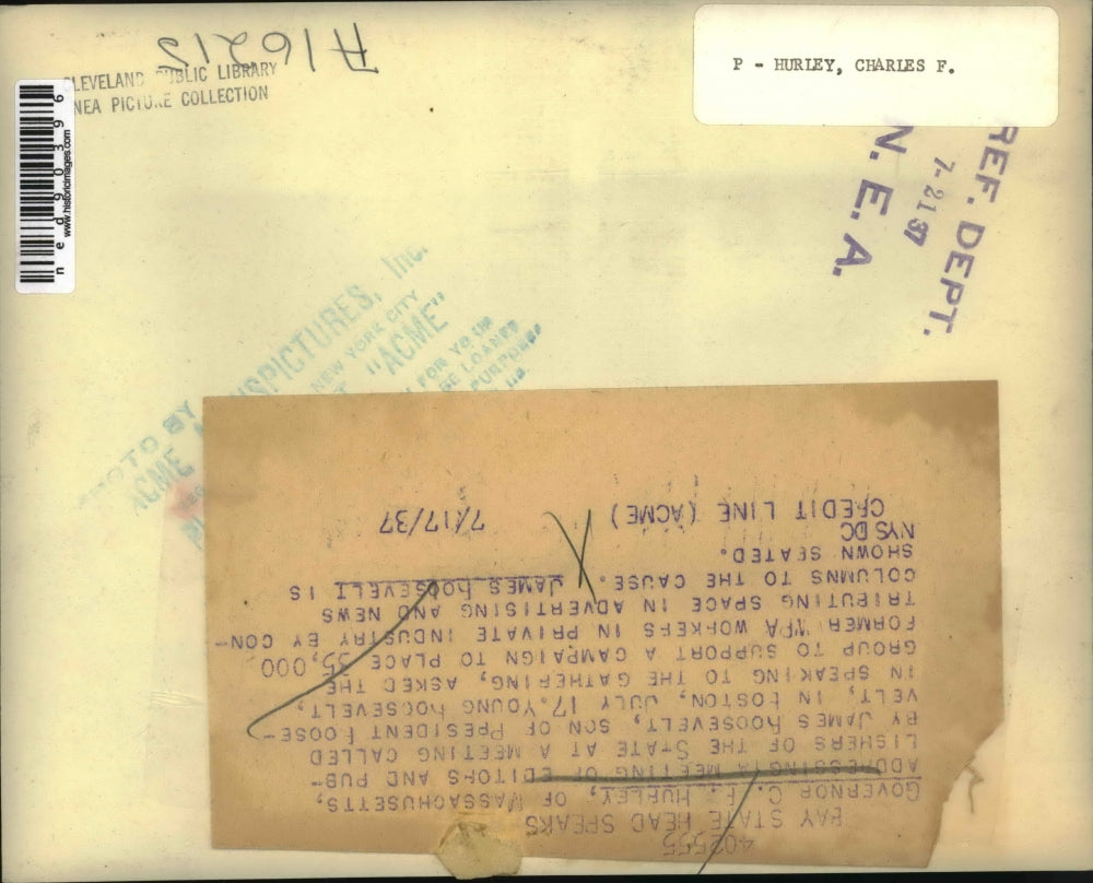 1937 Press Photo Governor C.P.Hurley and James Roosevelt