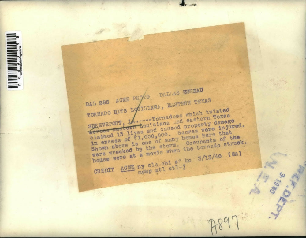 1940 Press Photo One of the homes wrecked by a tornado in Louisiana