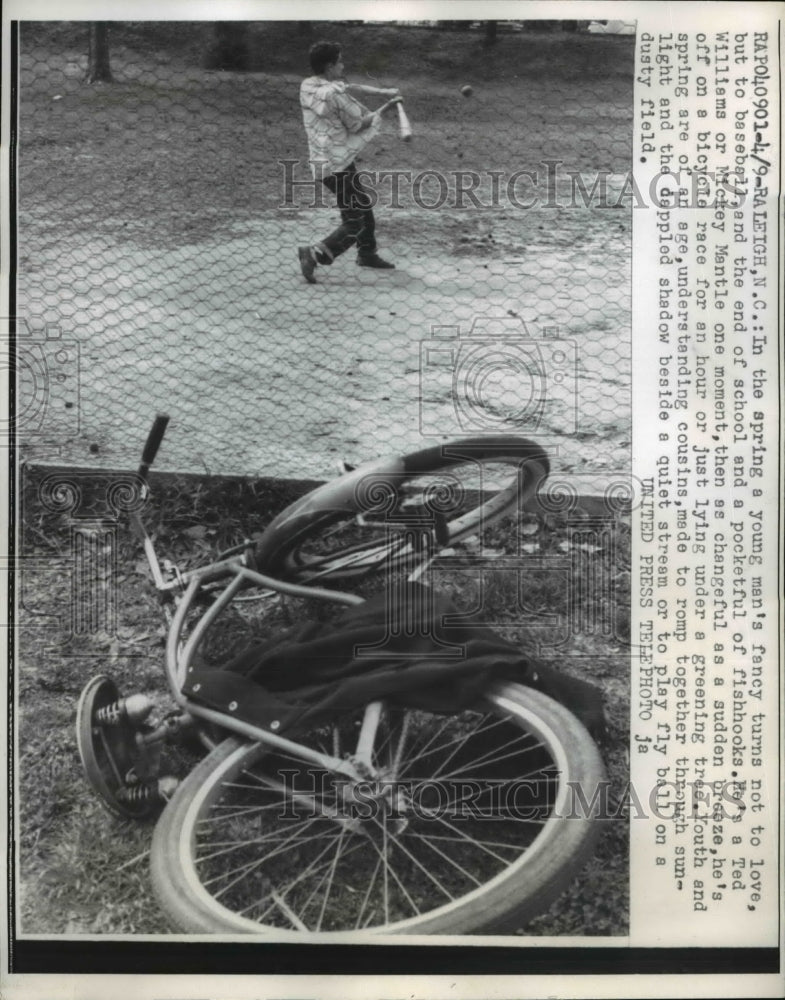 1958 Press Photo A youth playing baseball during spring season
